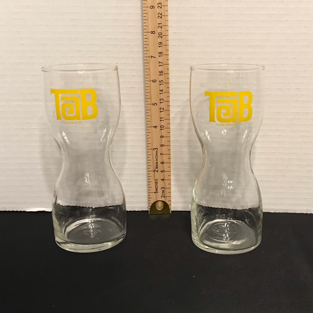 Vintage Pair “Enjoy Tab” Cola Hourglass Drinking Glasses